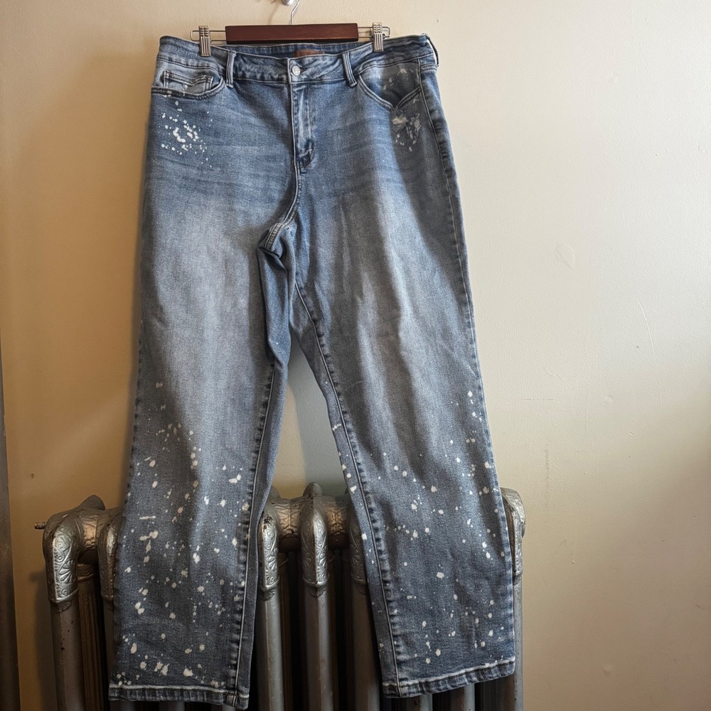 Judy Blue 20W Splatter Distressed Straight Leg Jeans Blue Streetwear Grunge